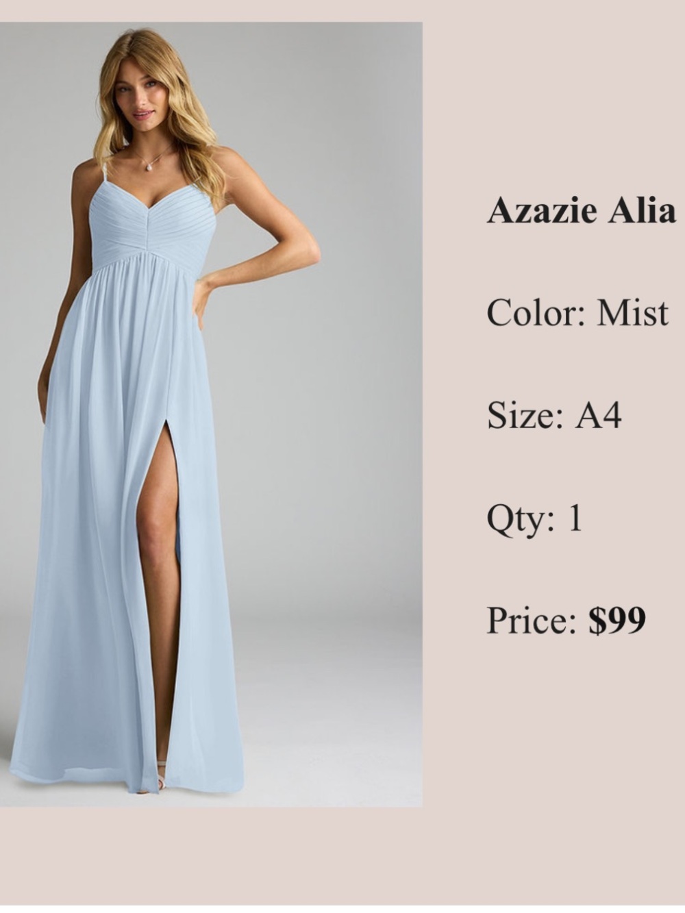 Azazie Alia Strapless Evening Gown in Mist Blue